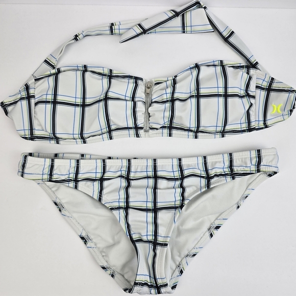 HURLEY Y2K Swim Suit Strapless Bikini Scrunch Butt White Multicolor Women Size M - Picture 1 of 13